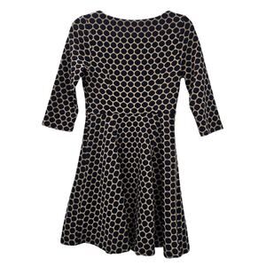 Boden Dress Womens 2 Petite Tan Blue Polka Dot Fit Flare Knit Work Office Tweed